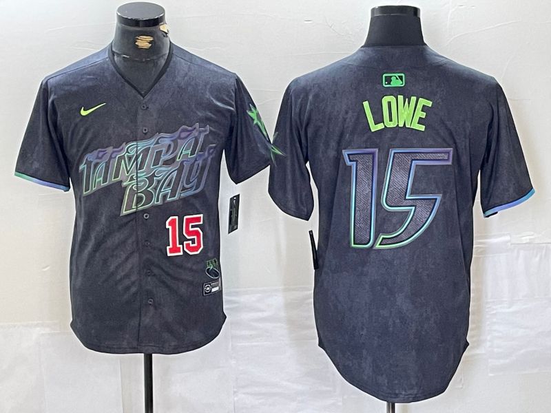 Men Tampa Bay Rays #15 Lowe Black City Edition Nike 2024 MLB Jersey style 3